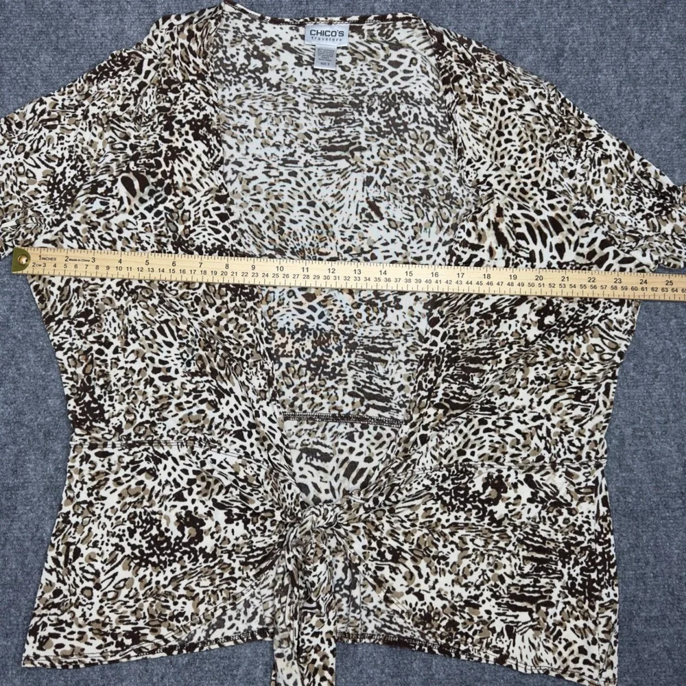 Chico's Travelers Cardigan Womens 3/XL Brown Animal Print‎ Tie Front Mob Wife